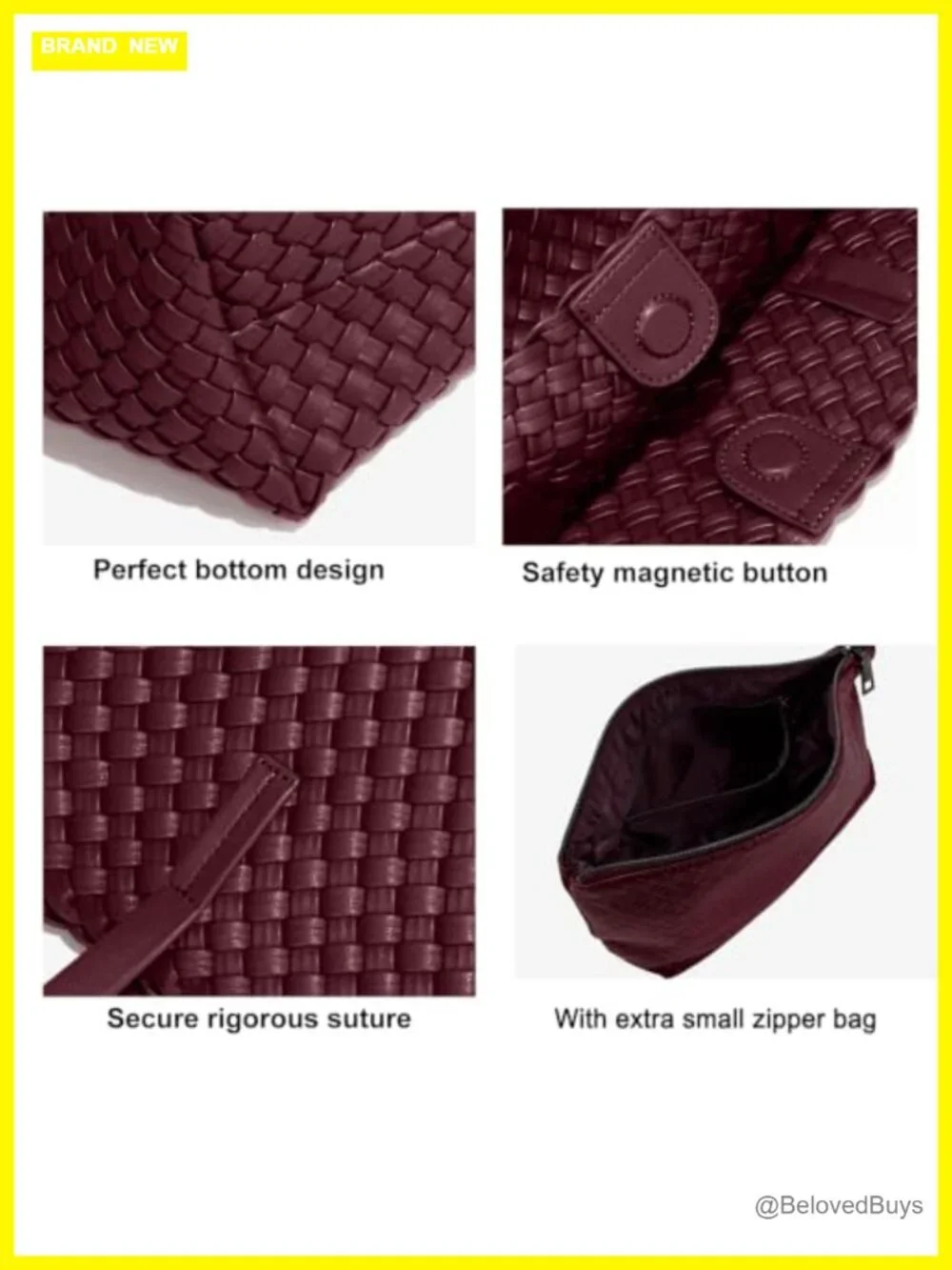Woven Leather Large Capacity Tote Bag with Matching Pouch